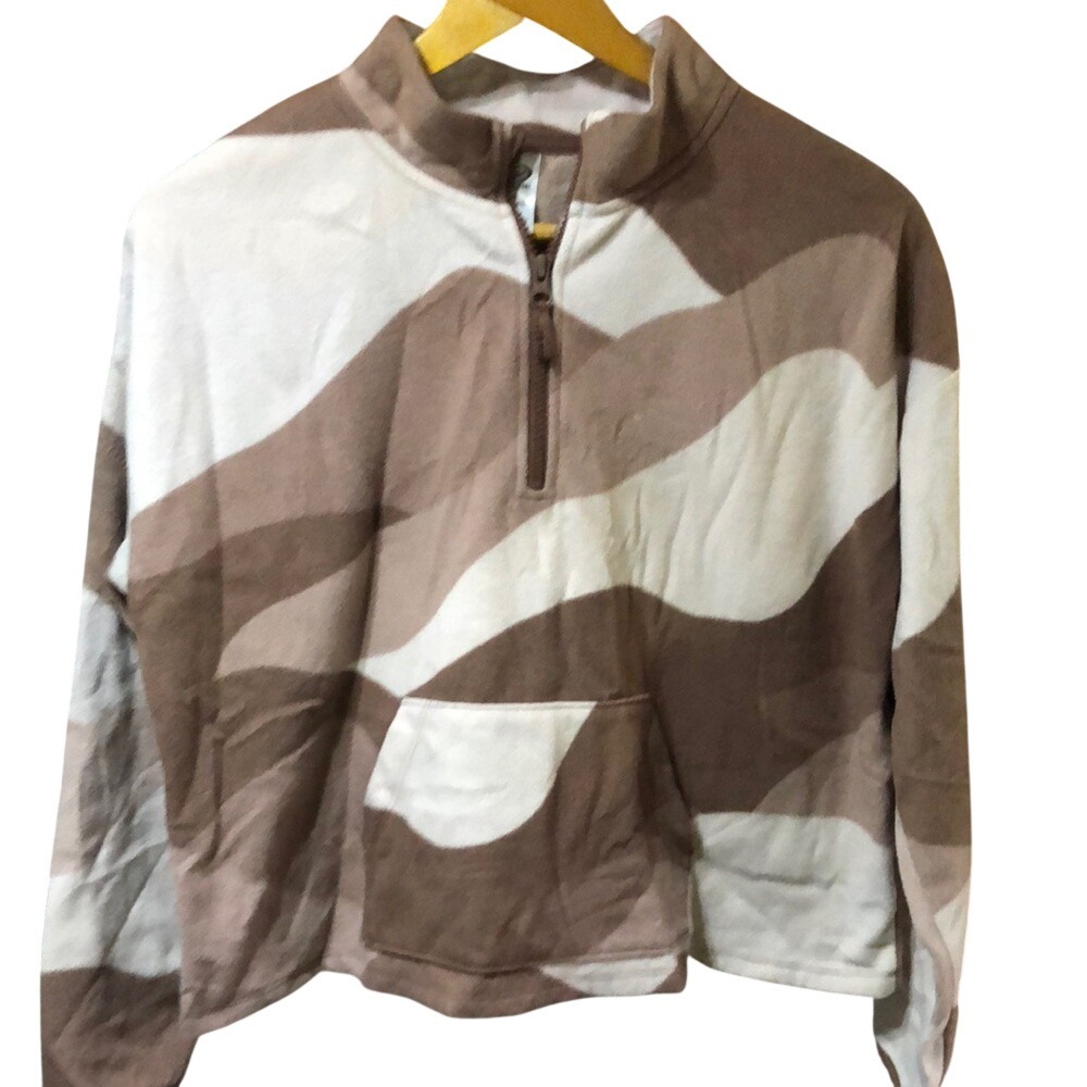 Men's Brown‎ and White Quarter-Zip cropped Fleece Sweater/Jacket